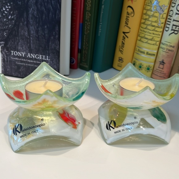 Kaleidoscopio Handmade Fused Art Handkerchief Glass Tea Light Candle Holders - Picture 1 of 5